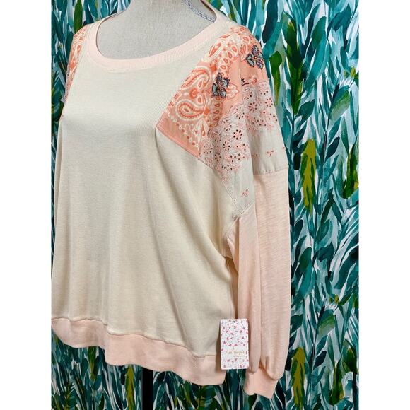 NWT Free People Cream Orange Feelin It Tee Alabaster Combo Top  Floral Eyelet S - Picture 3 of 10